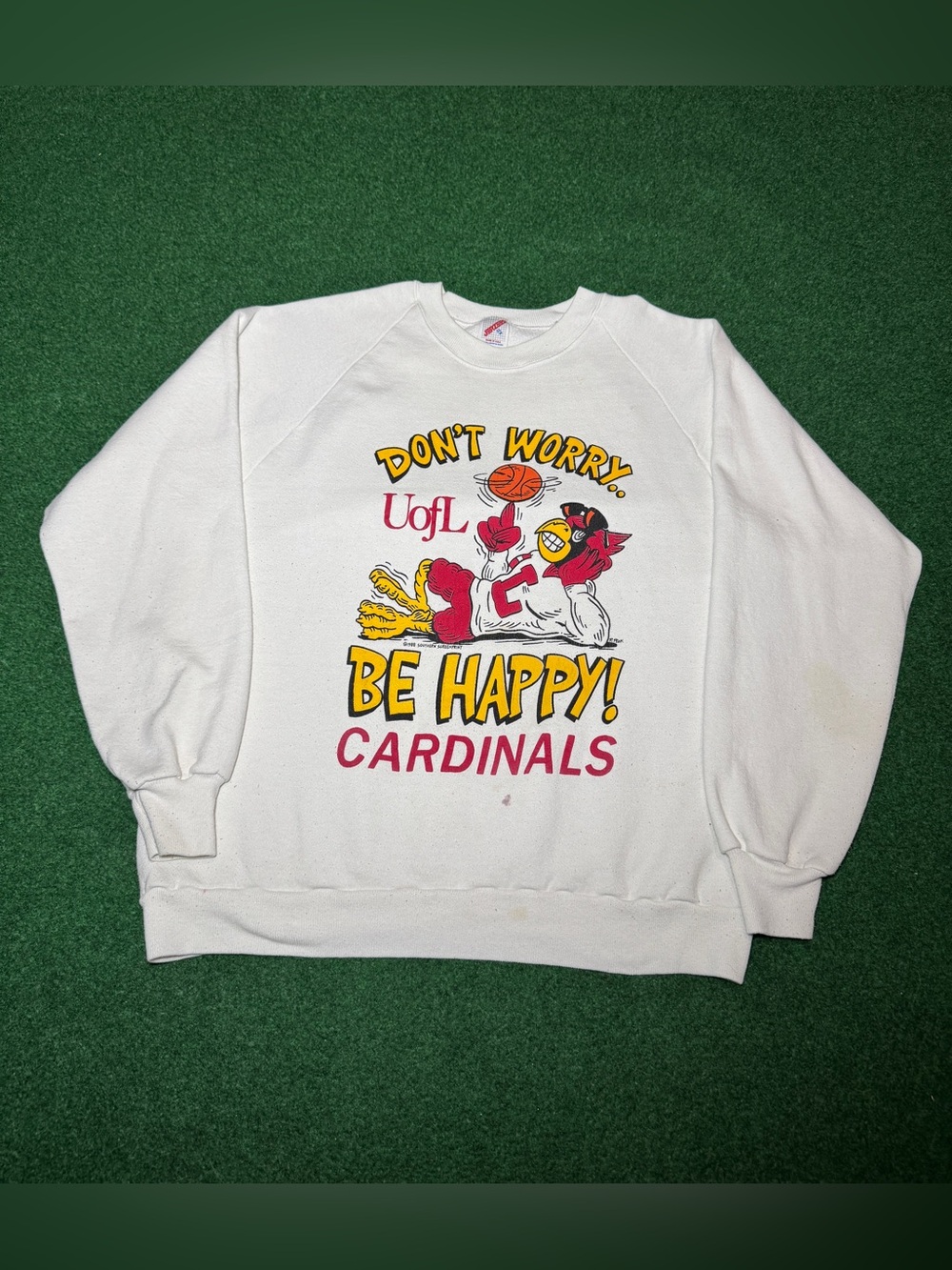Louisville Cardinals Vintage Sweatshirt Don't Worry Be Happy XL RARE Crewneck